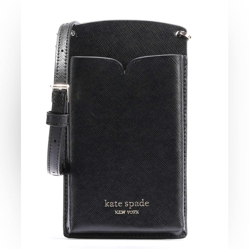 kate spade Spencer Black Leather Crossbody Phone Pouch with Card Pocket